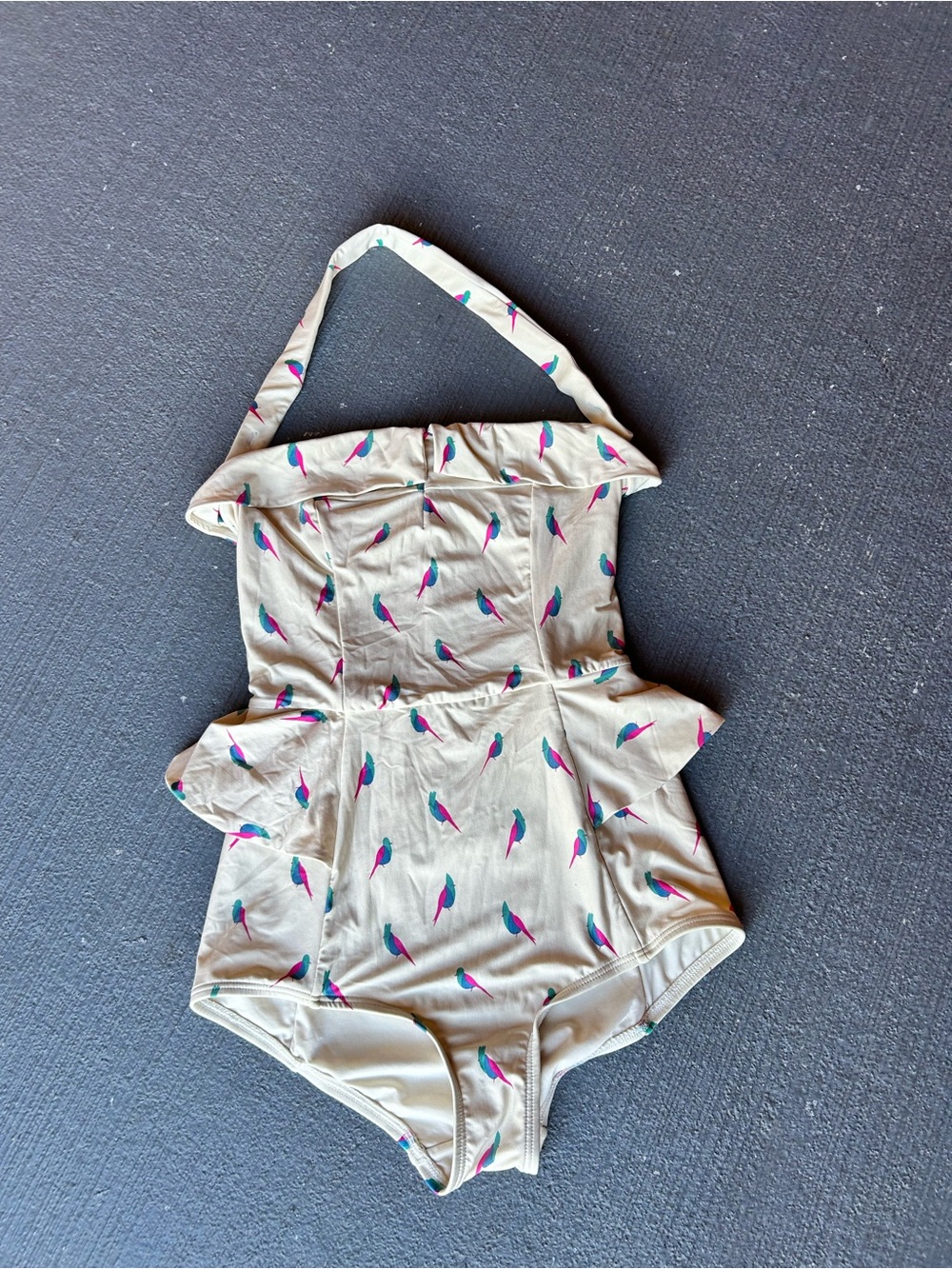 Marc by Marc Jacobs Cream Halter One-Piece Swimsuit with Pink & Teal Bird Print